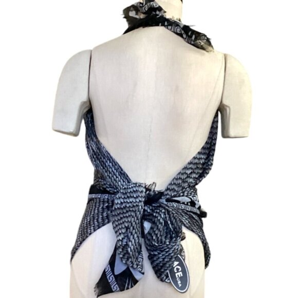 New ACE USA Large Fringed Rectangle Snake Print Scarf Black Gray #117M - Picture 9 of 12